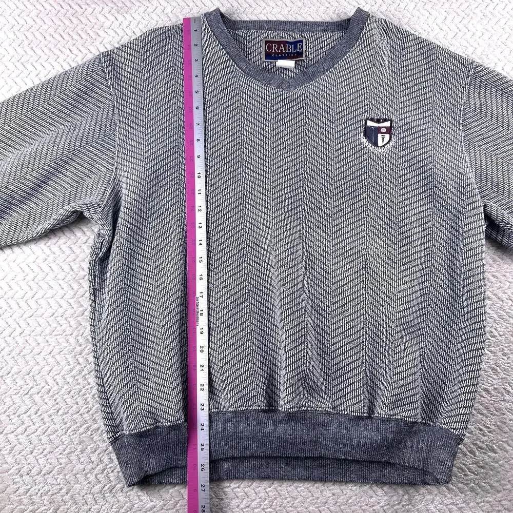 Vintage 1980’s Geometric Adult Large Knit Pullover Sweater Embroidered Golf Gray